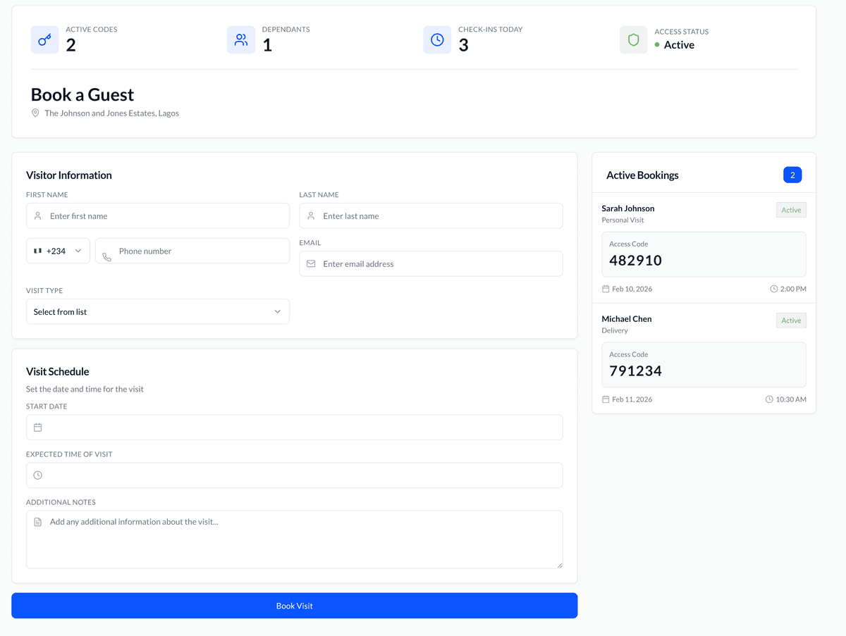 Book a Guest Interface